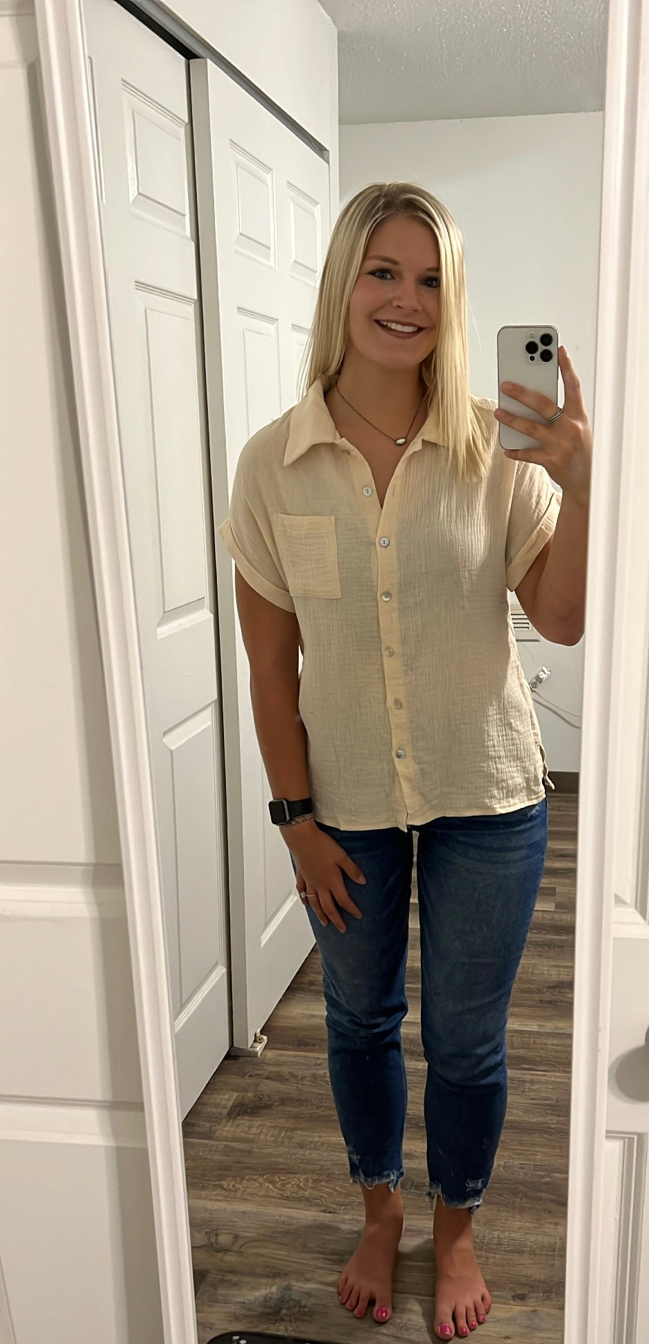 Cream Button-Up Blouse