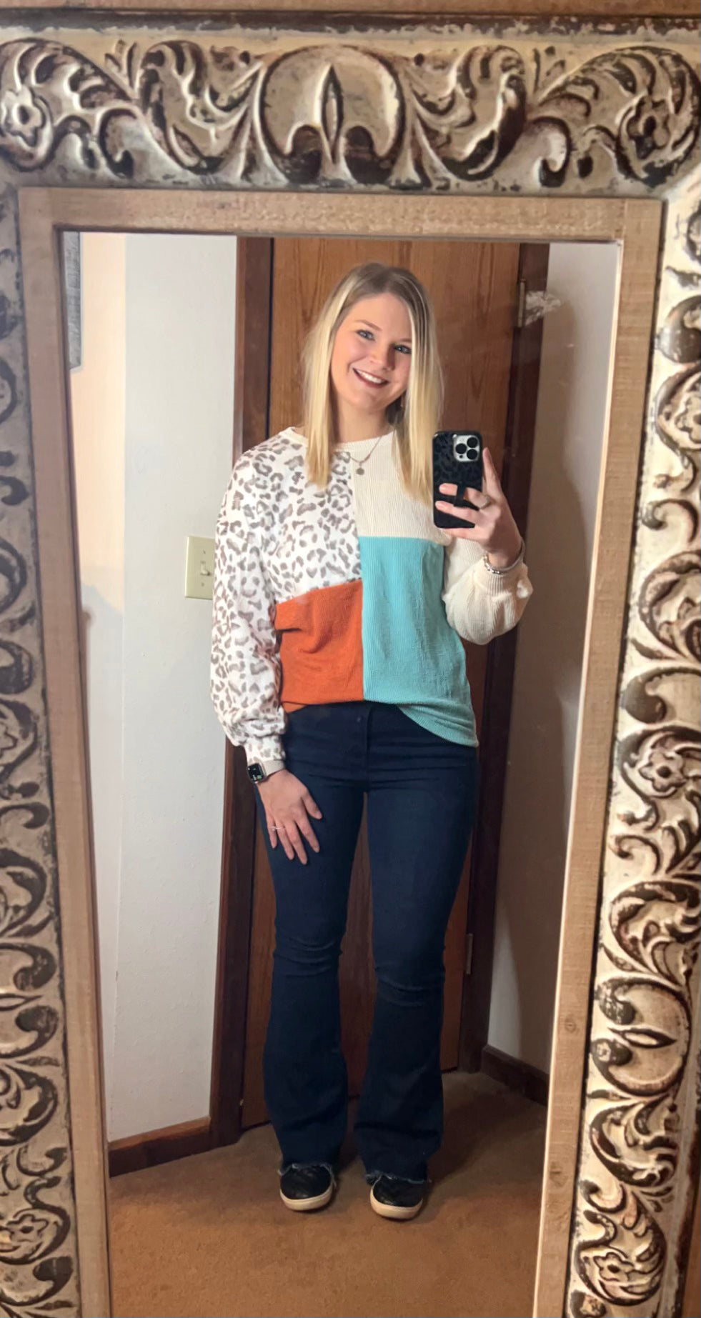 Leopard Patch Color Block Top