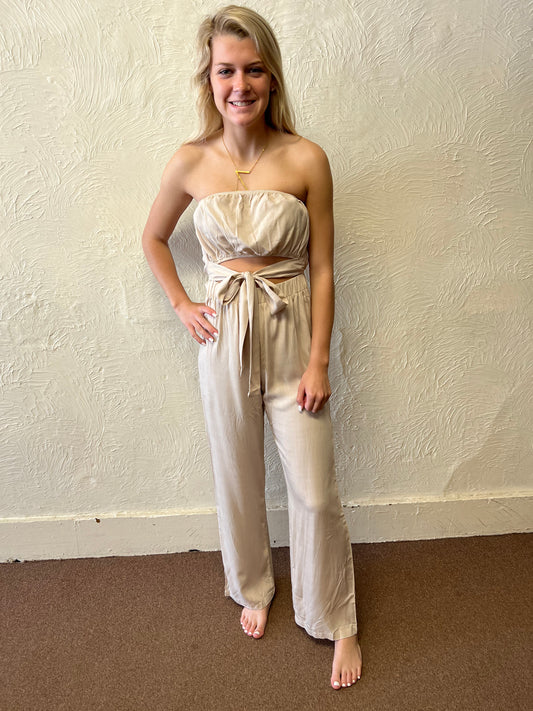 Khaki Strapless Jumpsuit