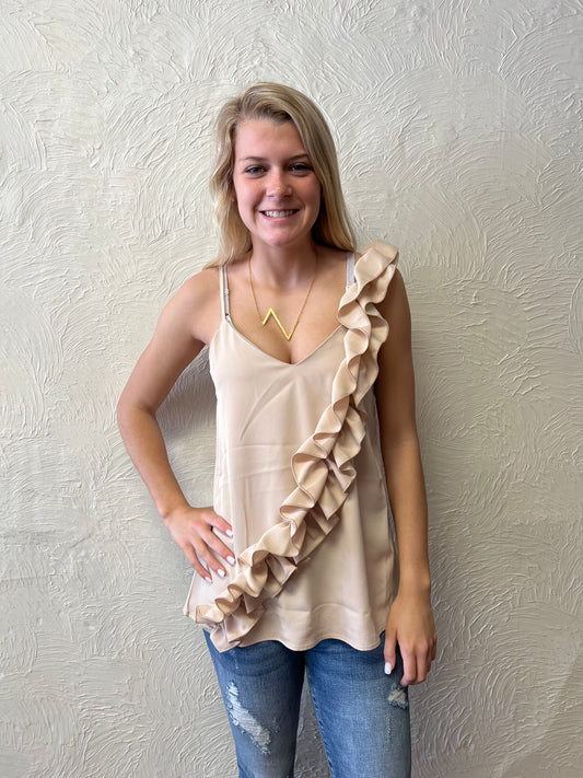 Taupe Ruffle Tank