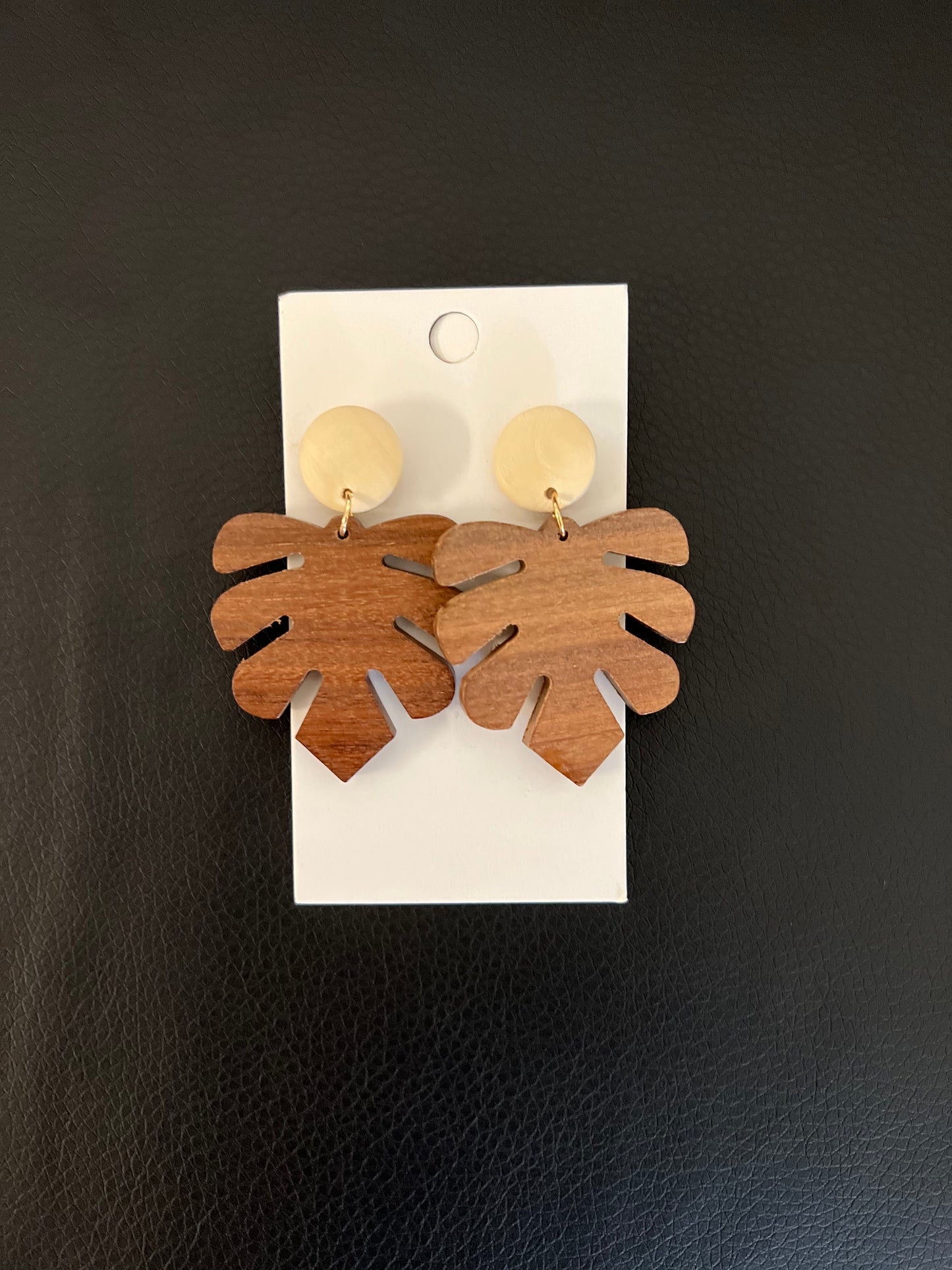 Wood Monstera Earring