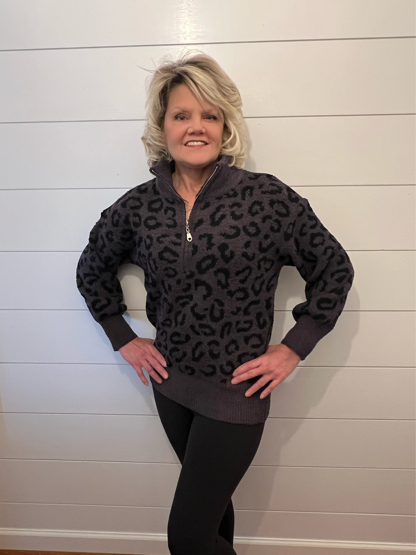 Charcoal Black Leopard pullover