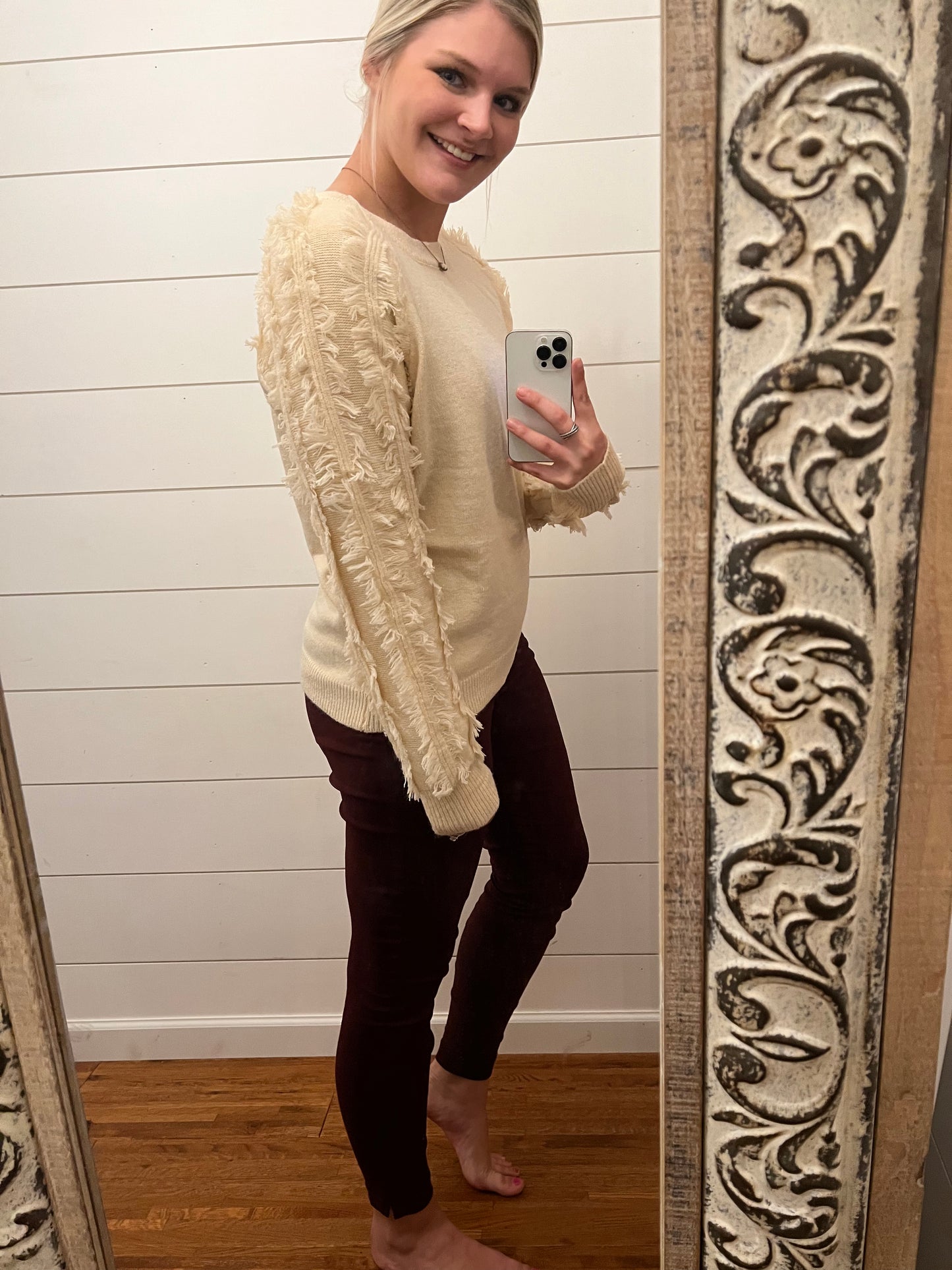 Cream Fringe Sweater