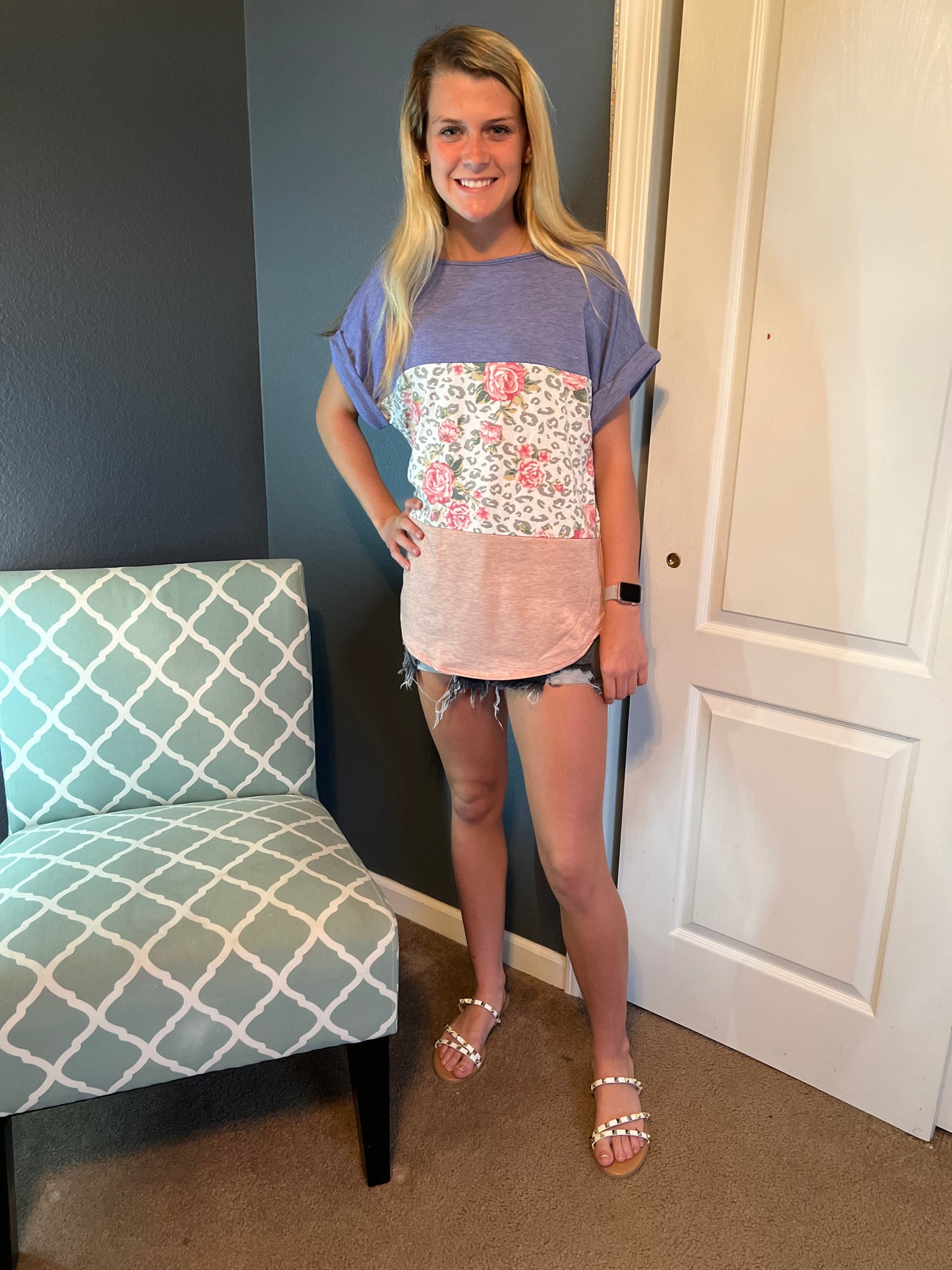 Floral color block shirt